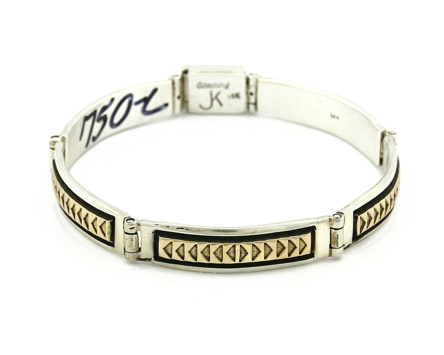 Navajo Bracelet Handmade .925 Silver & 14k SOLID Yellow Gold Signed JK C.85-92