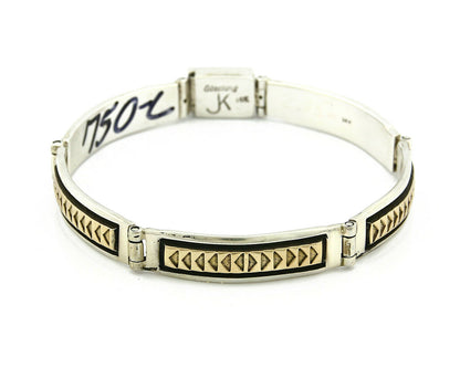 Navajo Bracelet Handmade .925 Silver & 14k SOLID Yellow Gold Signed JK C.85-92