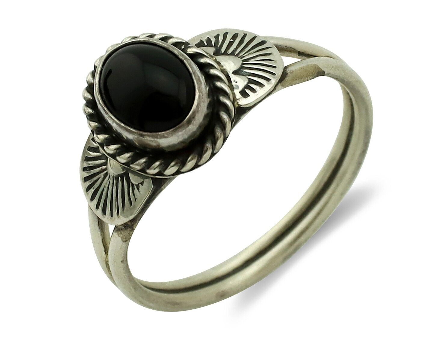 Navajo Ring 925 Silver Natural Mined Black Onyx Native American Artist C.80's
