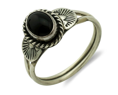 Navajo Ring 925 Silver Natural Mined Black Onyx Native American Artist C.80's