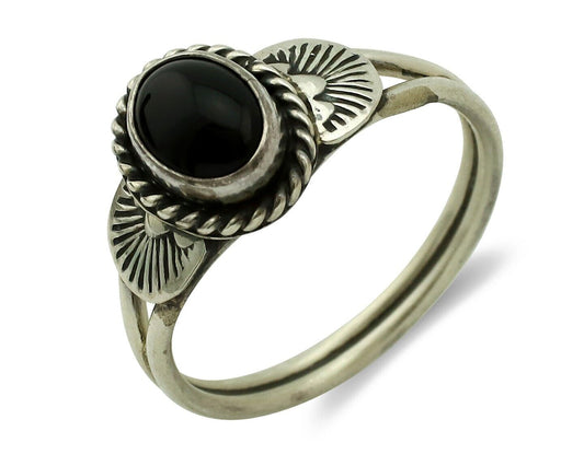 Navajo Ring 925 Silver Natural Mined Black Onyx Native American Artist C.80's