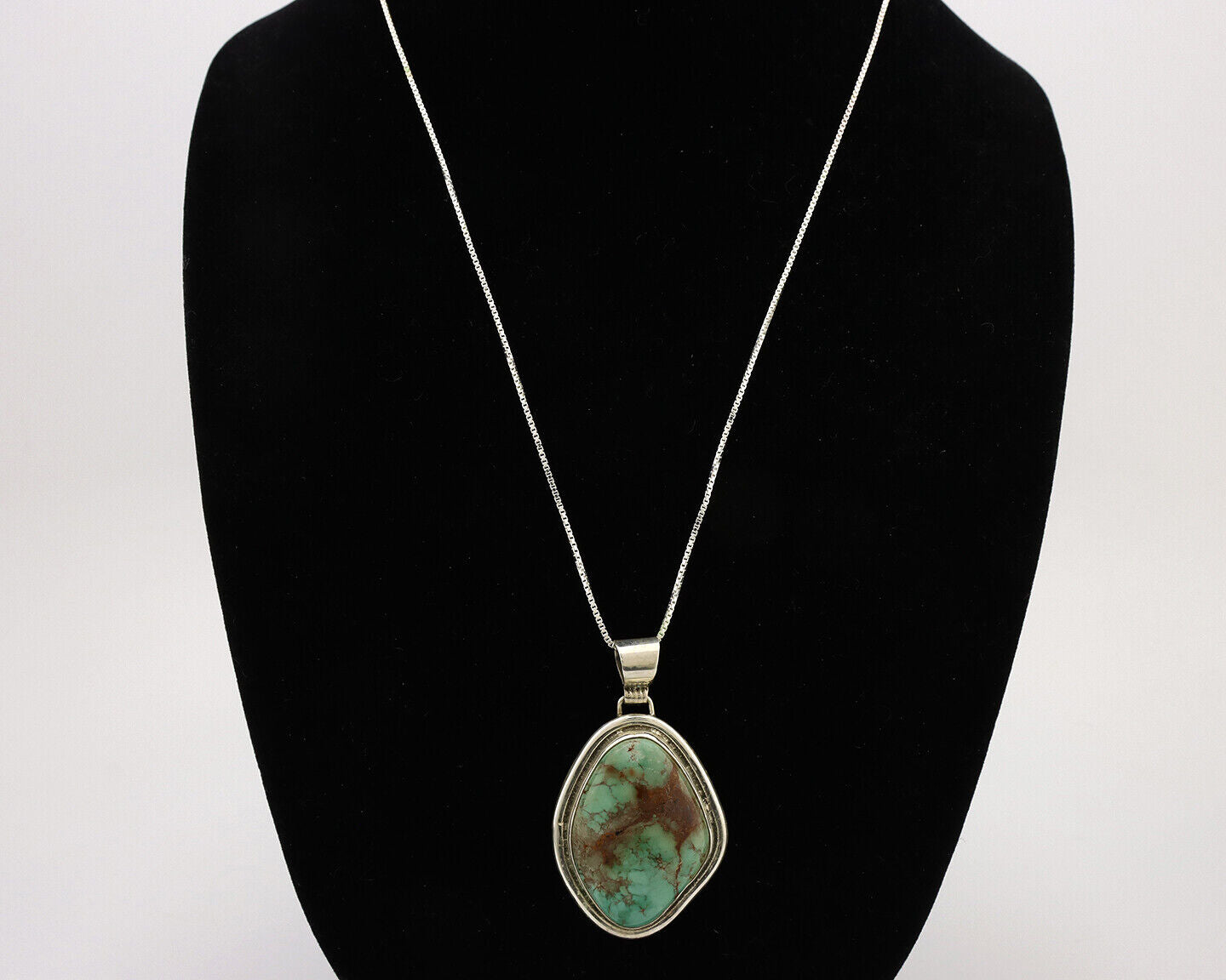 Navajo Necklace .925 Silver Kingman Turquoise Signed Native C.1980's