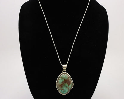 Navajo Necklace .925 Silver Kingman Turquoise Signed Native C.1980's