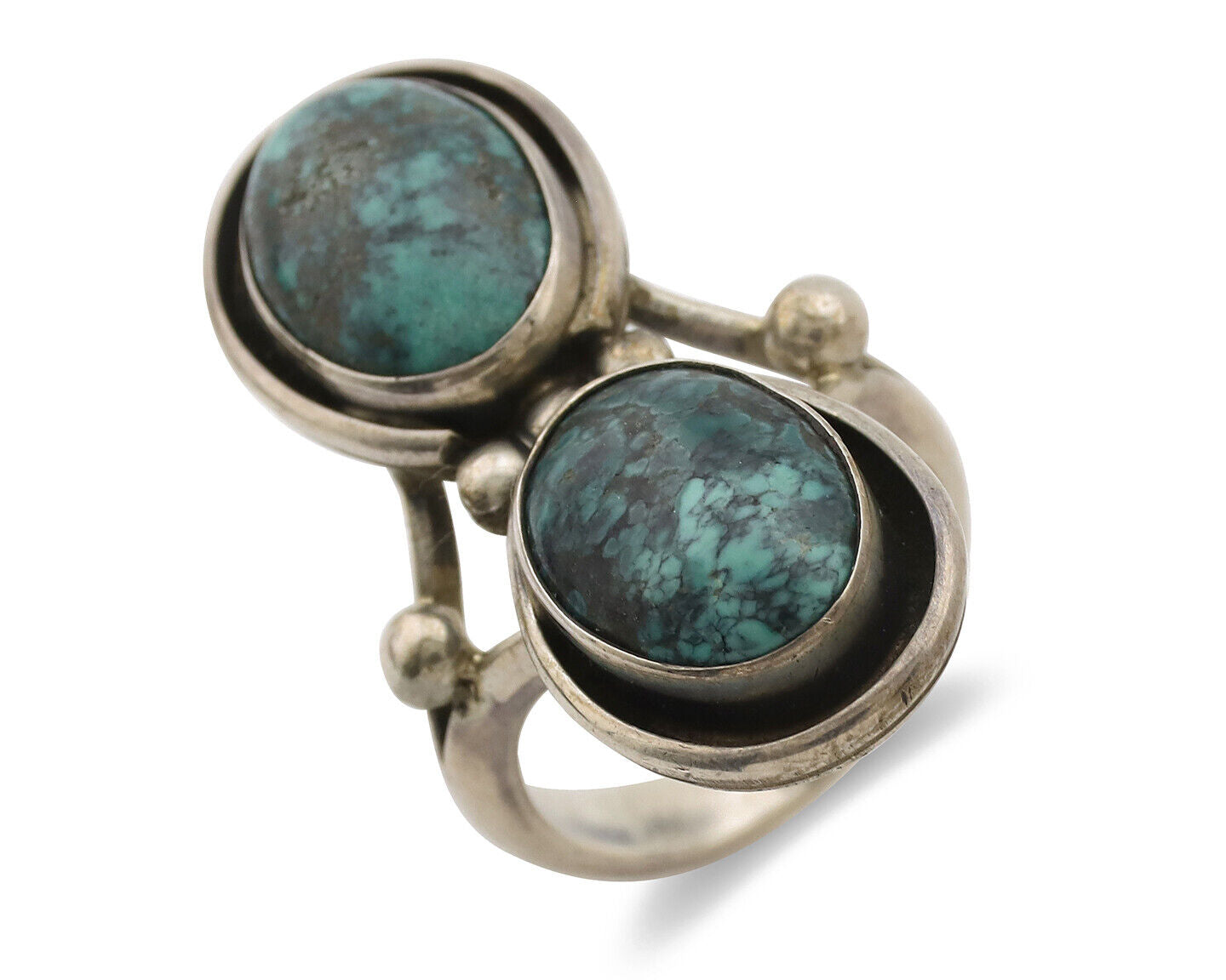 Navajo Ring .925 Silver Spiderweb Turquoise Native American Artist C.1980's