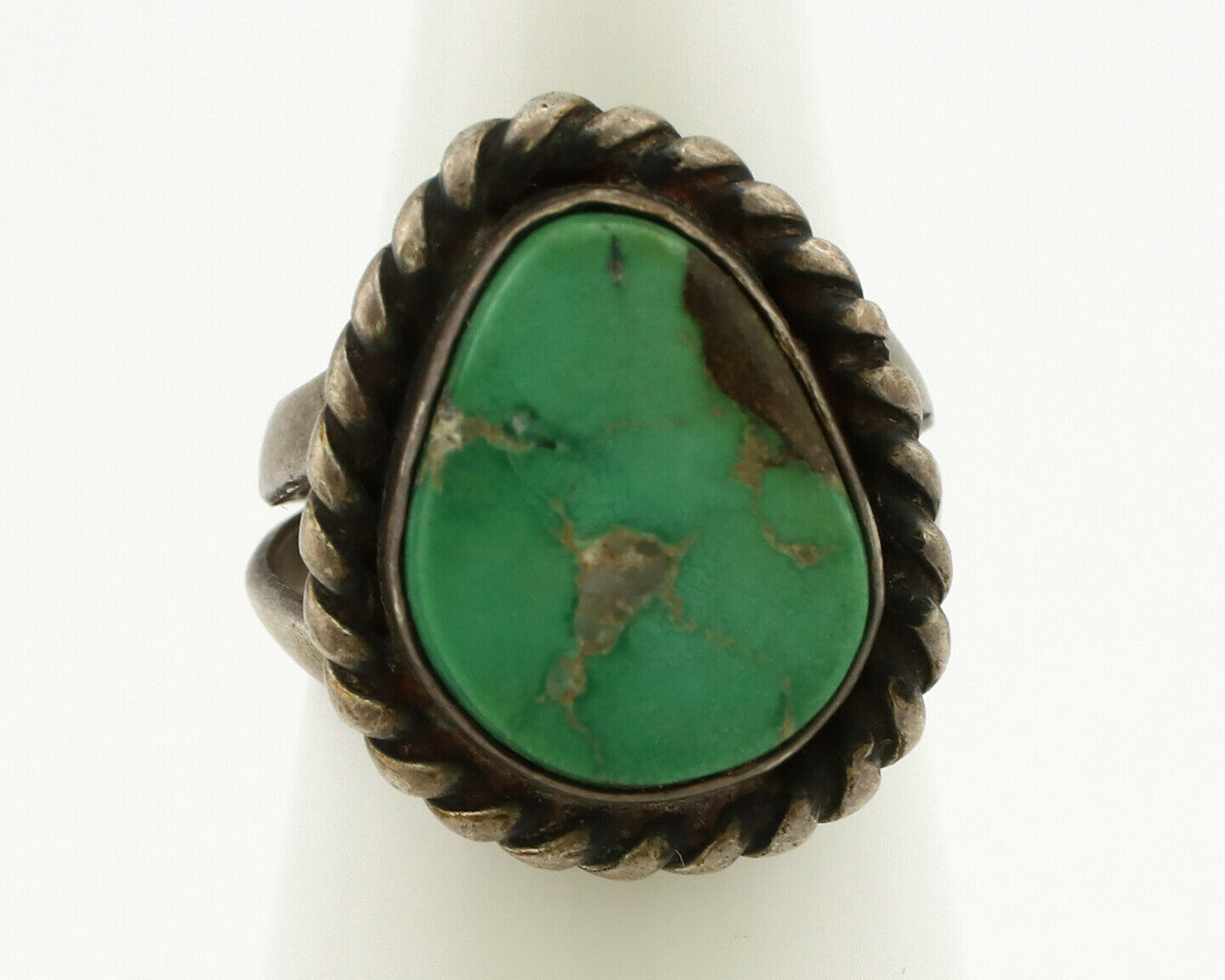 Navajo Ring .925 Silver Kingman Turquoise Native C.1980's Size 3.5