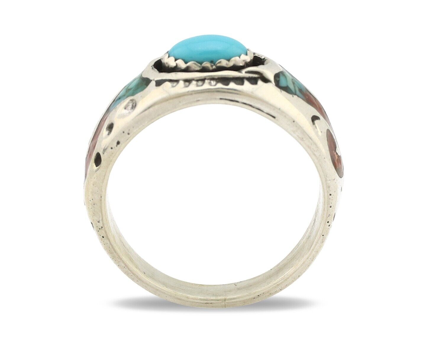 Navajo Handmade Ring 925 Silver Blue Turquoise & Coral Native American C.80's