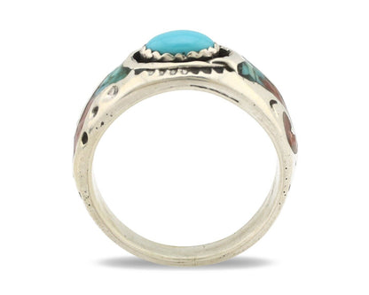 Navajo Handmade Ring 925 Silver Blue Turquoise & Coral Native American C.80's