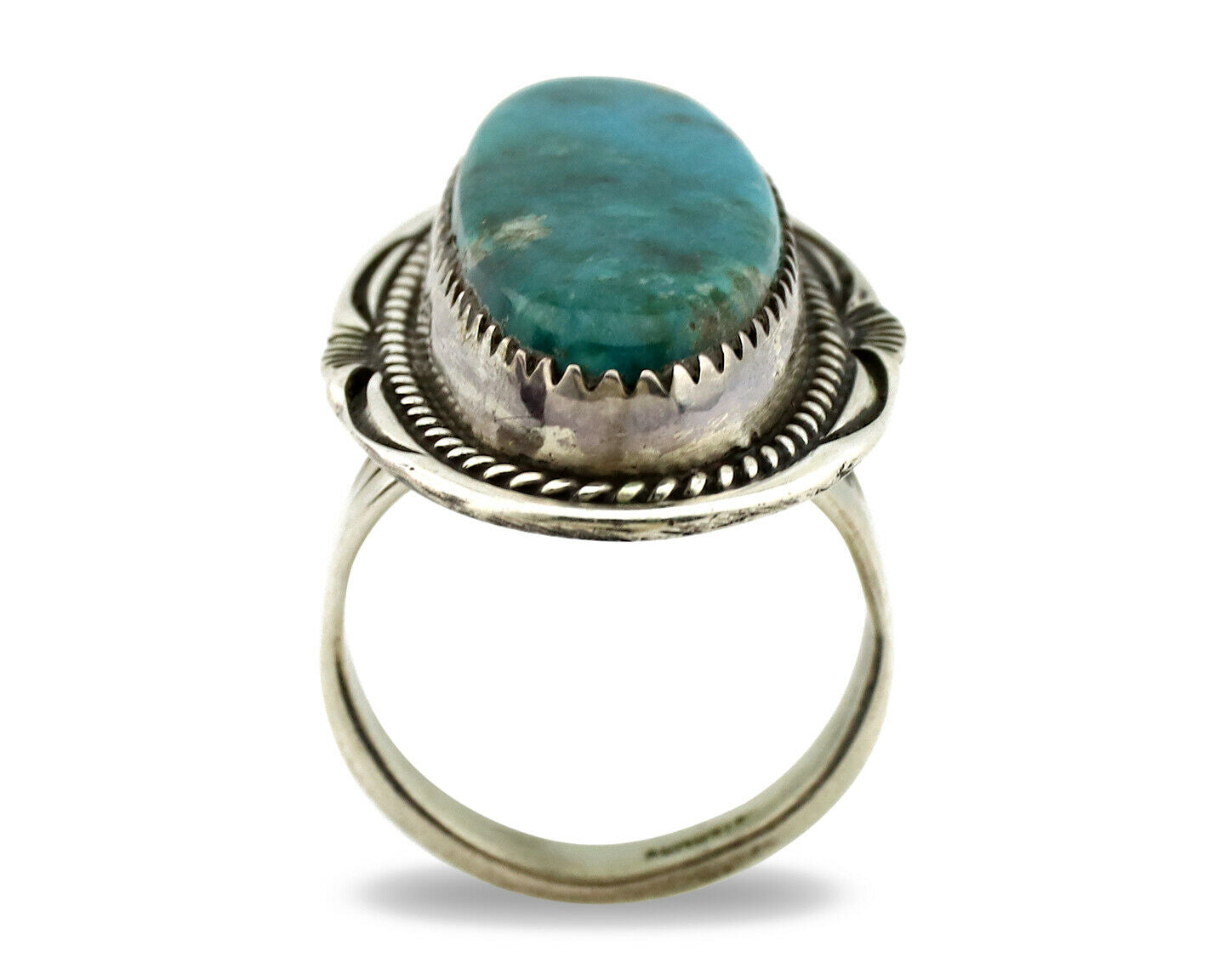 Navajo Ring .925 Silver Blue Gem Turquoise Artist Signed M Begay C.1980's