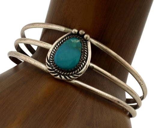 Navajo Bracelet 925 Silver Natural Blue Turquoise Native American Artist C.80's