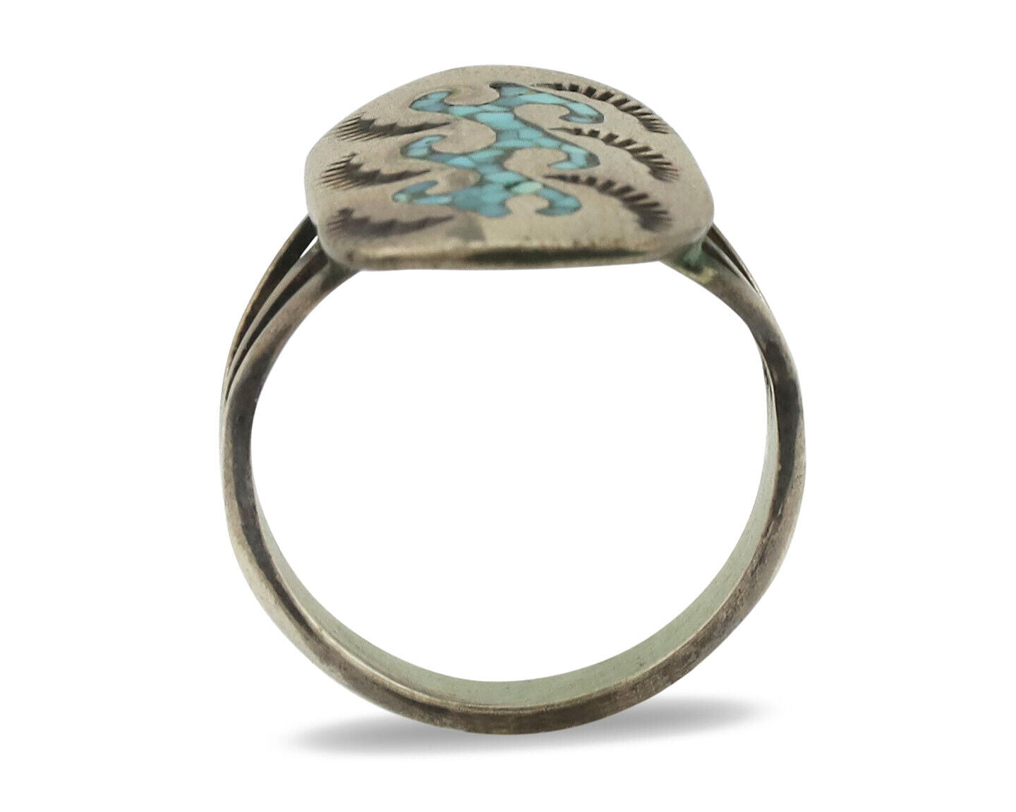 Small Navajo Ring 925 Silver Chip Inlay Turquoise Artist Signed NAKAI C.80's