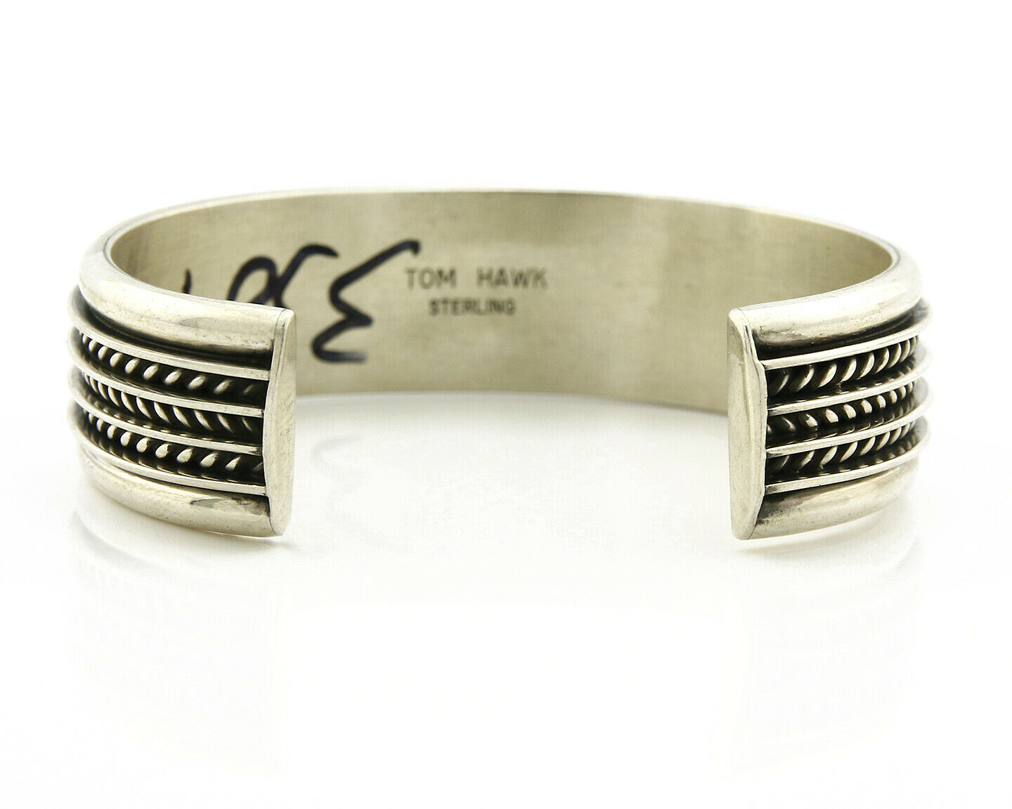 Navajo Bracelet .925 Silver SOLID Handmade Signed Artist Tom Hawk Circa 1980's