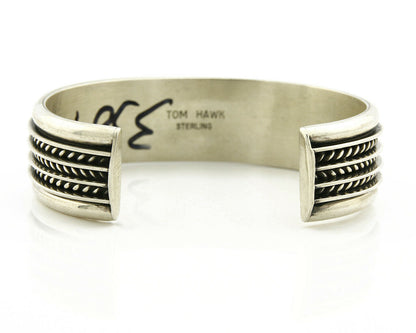 Navajo Bracelet .925 Silver SOLID Handmade Signed Artist Tom Hawk Circa 1980's
