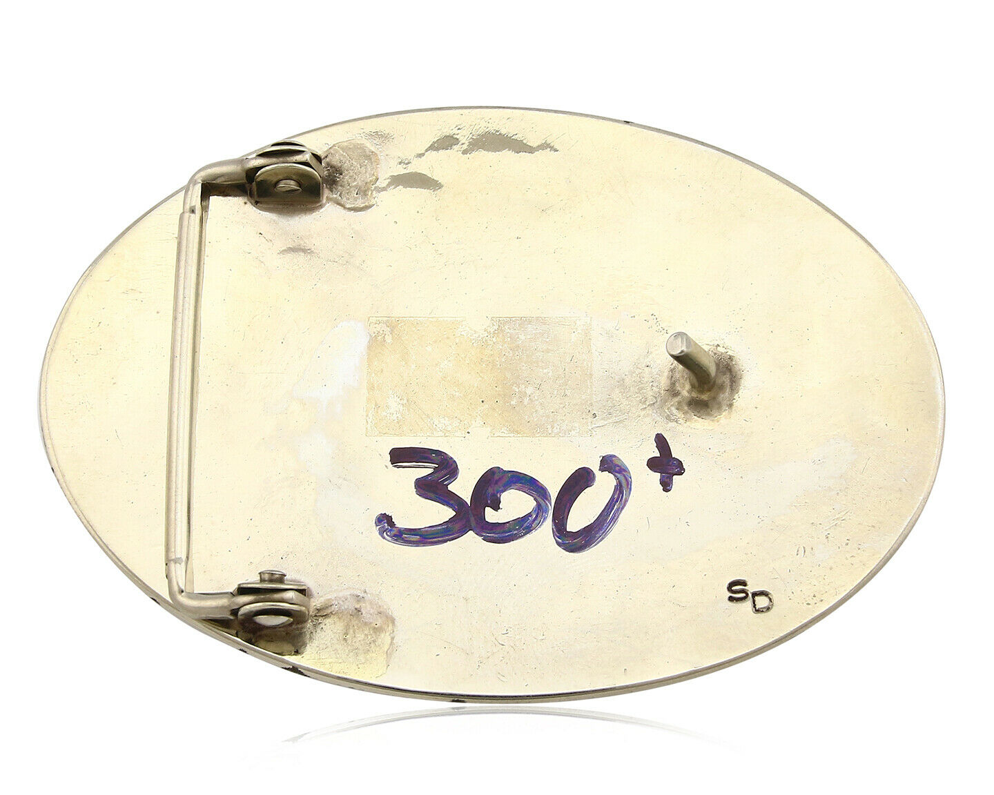 Navajo Belt Buckle .999 Nickle Silver Turquoise Coral Signed SD C.80's