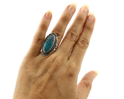 Navajo Ring .925 Silver Black Spiderweb Turquoise Native American Artist C.80's