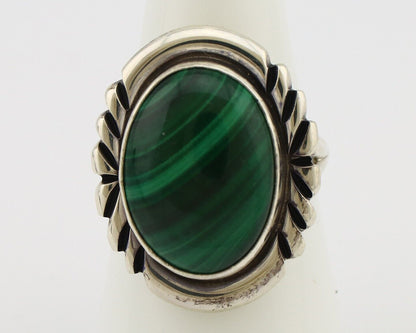 Navajo Ring 925 Silver Hand Stamped Natural Malachite Artist Signed NAKAI C.80's