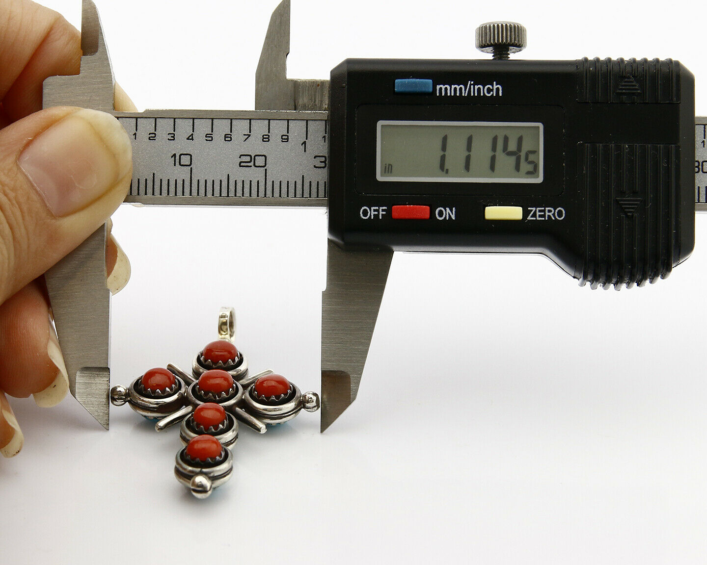 Zuni Natural Turquoise and Coral Reversible 925 Silver Handmade Pendant