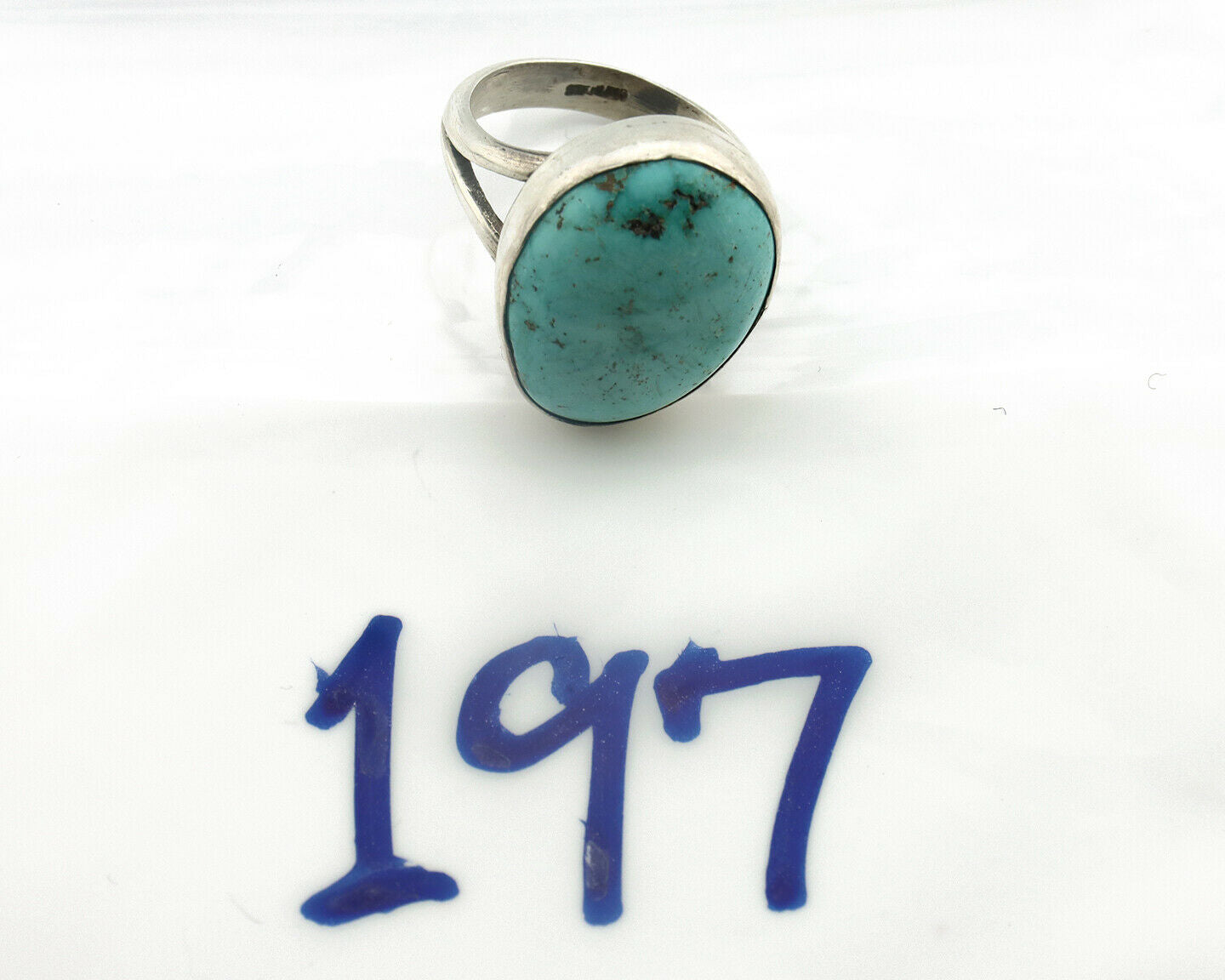 Navajo Ring .925 Silver Natural Blue Turquoise Signed Apache C.80's
