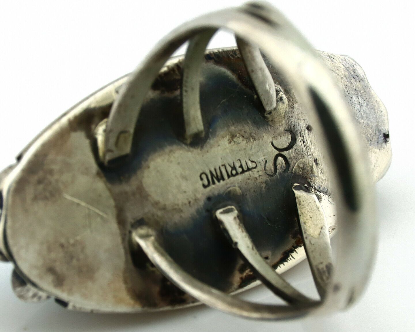 Navajo Ring .925 Silver Natural Blue Turquoise Artist Signed SC C.80's