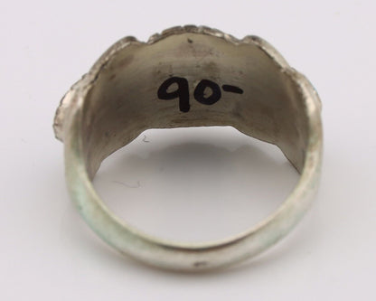 Navajo Ring .925 Silver Natural Blue Turquoise Artist Signed Sun Bell C.80's