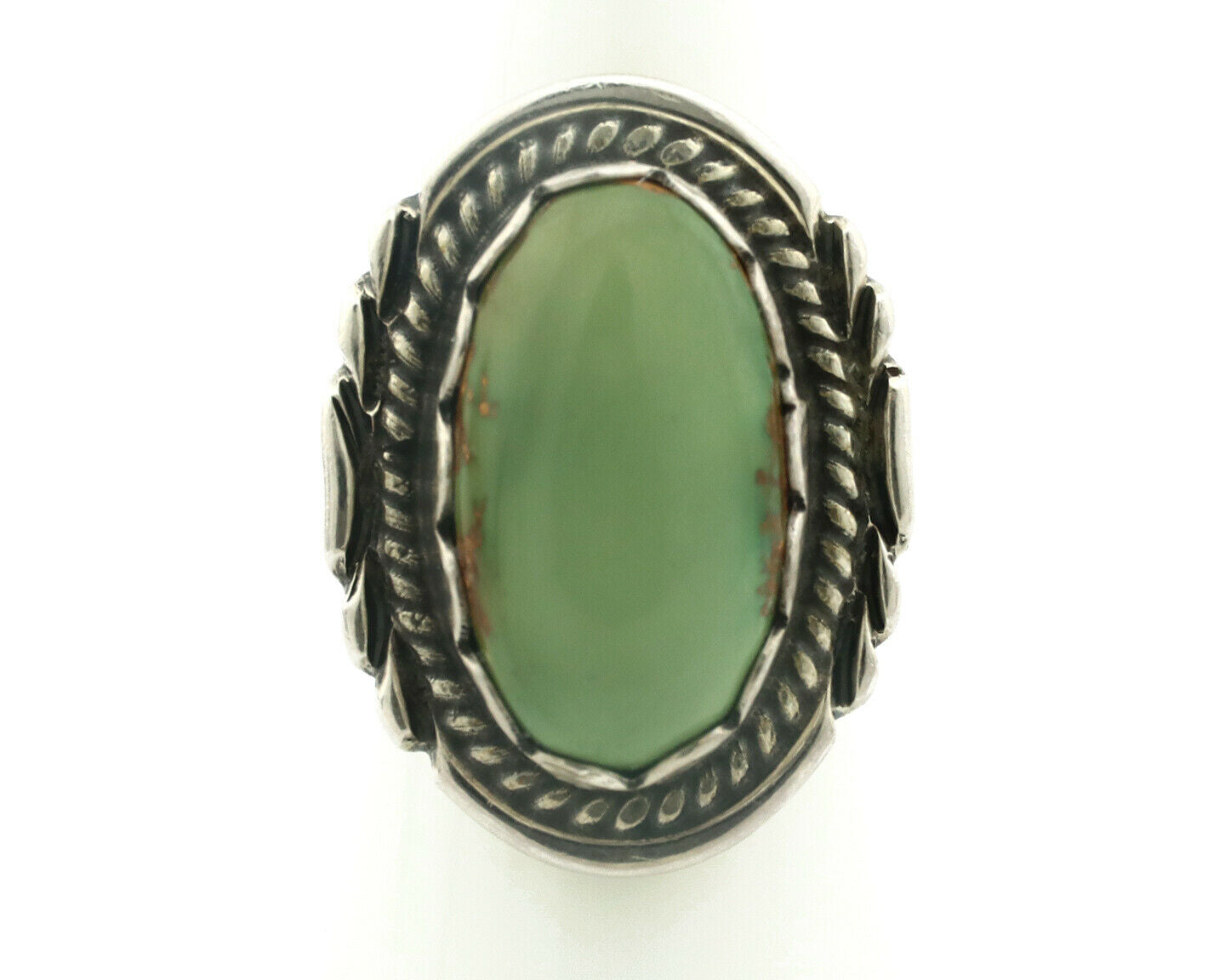 Navajo Ring .925 Silver Natural Uncolored Green Turquoise Signed Apache C.80's
