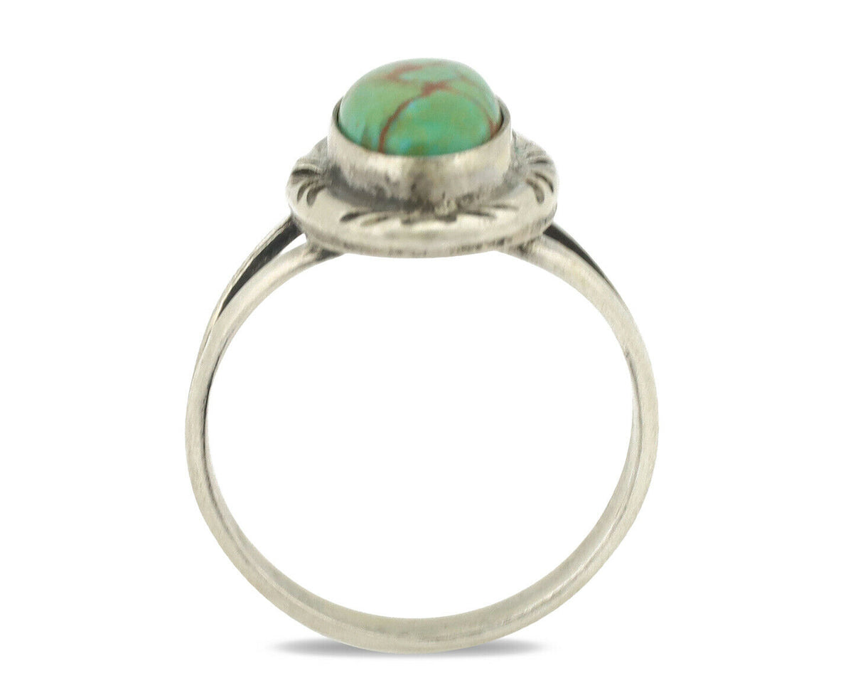 Navajo Ring .925 Silver Natural Spiderweb Turquoise Native Artist Signed C.80's