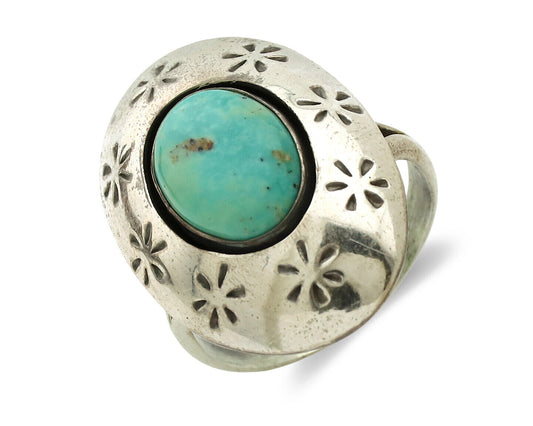 Navajo Ring .925 Silver Natural Blue Turquoise Native American Artist C.1980's