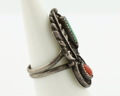 Navajo Handmade Ring 925 Silver Turquiose & Coral Native American Artist C.80's