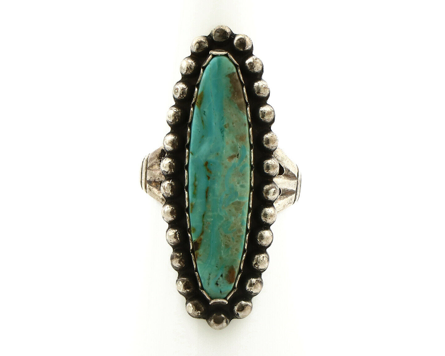 Navajo Ring .925 Silver Kingman Turquoise Signed Artist Sunbell C.80's