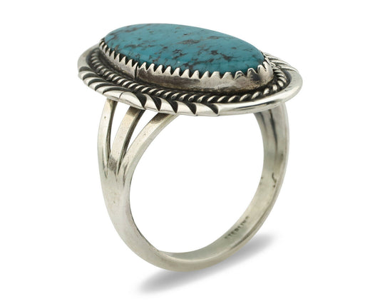 Navajo Ring .925 Silver Kingman Turquoise Native American Artist C.80's