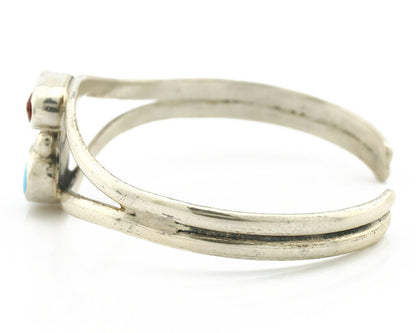 Navajo Bracelet .925 Silver Coral & Turquoise Native American C.90's
