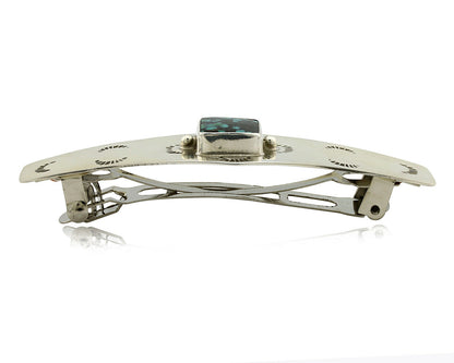 Navajo Hair Clip .925 Silver Green Spiderweb Turquoise Barrette C.80's