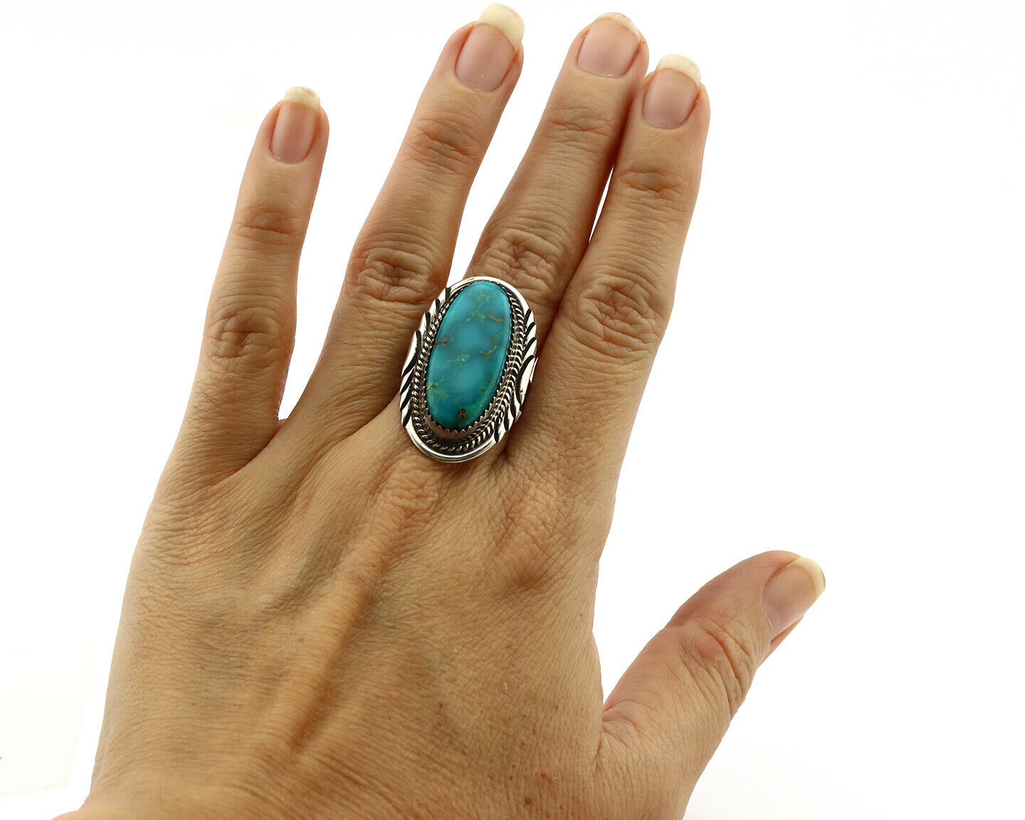 Navajo Ring .925 Silver Blue Turquoise Artist Signed M Begay C.1980's