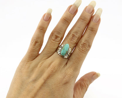 Navajo Ring .925 Silver Kingman Turquoise Artist Signed Apache C.80's