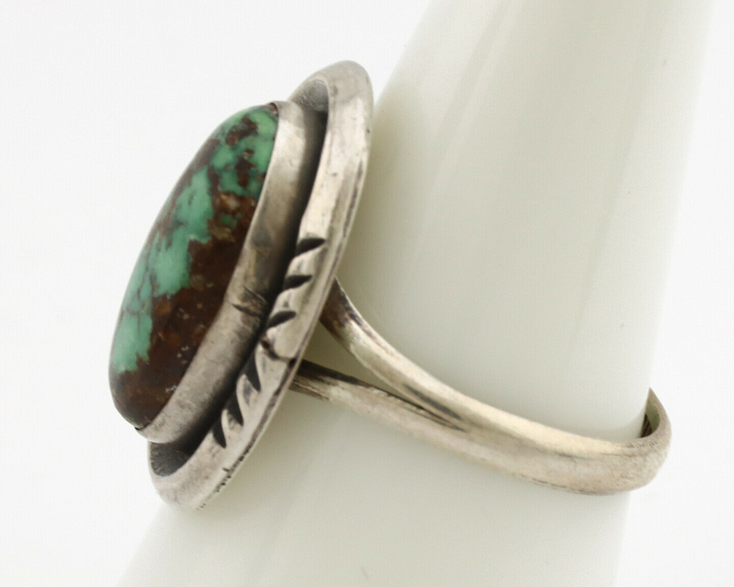 Navajo Ring .925 Silver Spiderweb Turquoise Native American Artist C.1980's