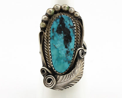 Navajo Inlay Band Ring 925 Silver Blue Morenci Turquoise Signed Justin Morris