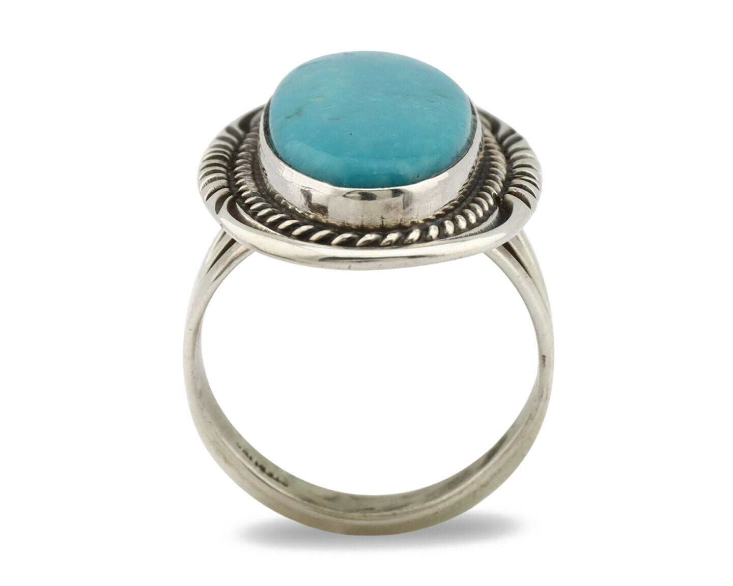 Navajo Ring .925 Silver Blue Gem Turquoise Native American Artist C.80's