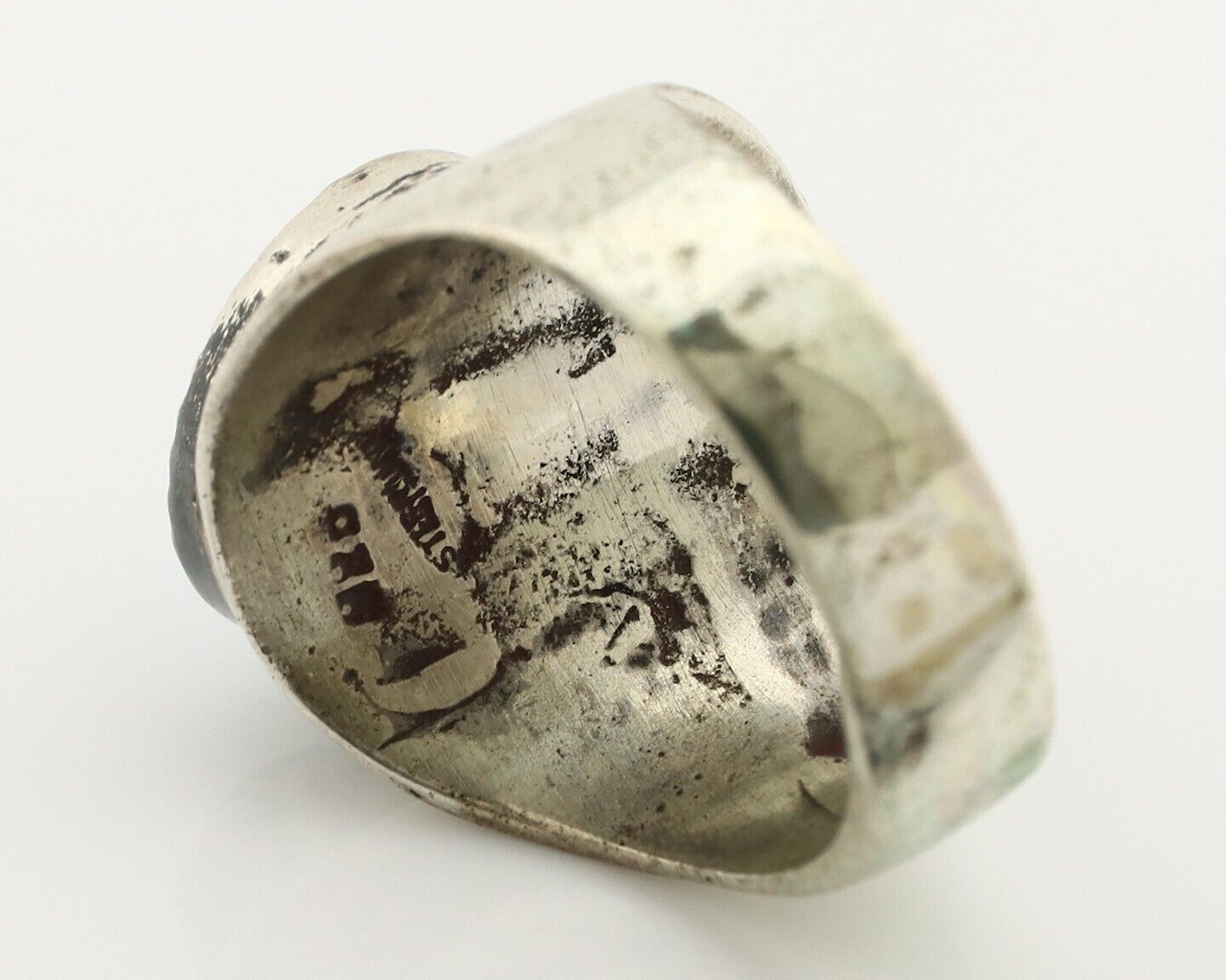 Navajo Ring 925 Silver Blue Turquiose & Mediterranean Coral Native Artist C.80's