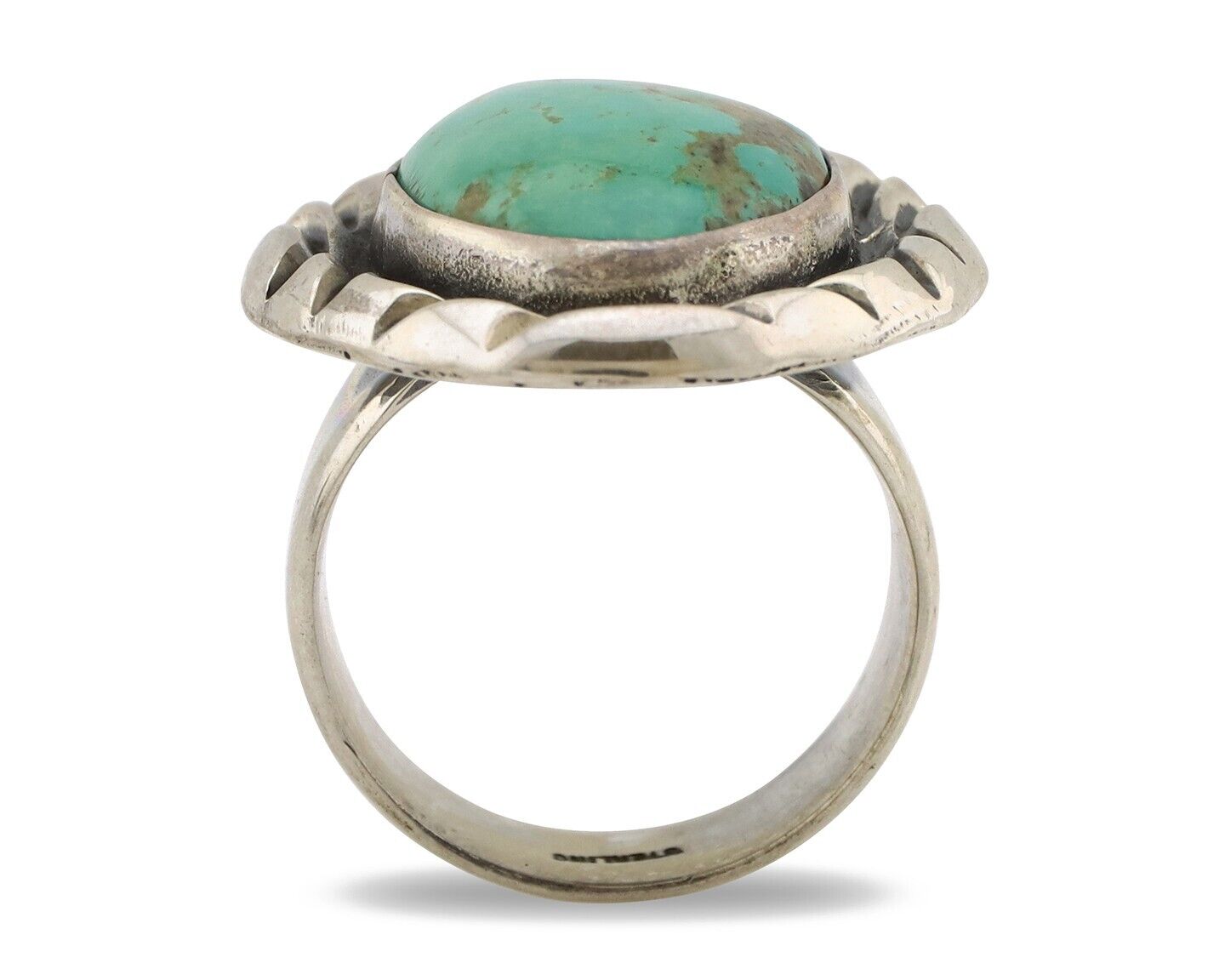 Men's Navajo Ring 925 Silver Kingman Turquoise Native Artist Signed C Montoya