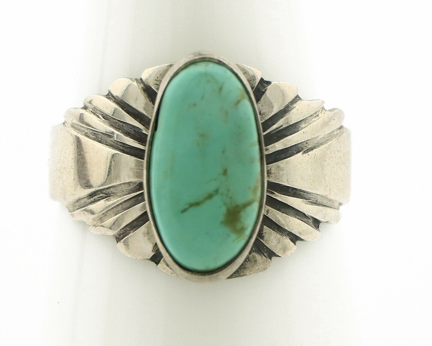 Navajo Ring .925 Silver Kingman Turquoise Artist Signed Apache C.80's