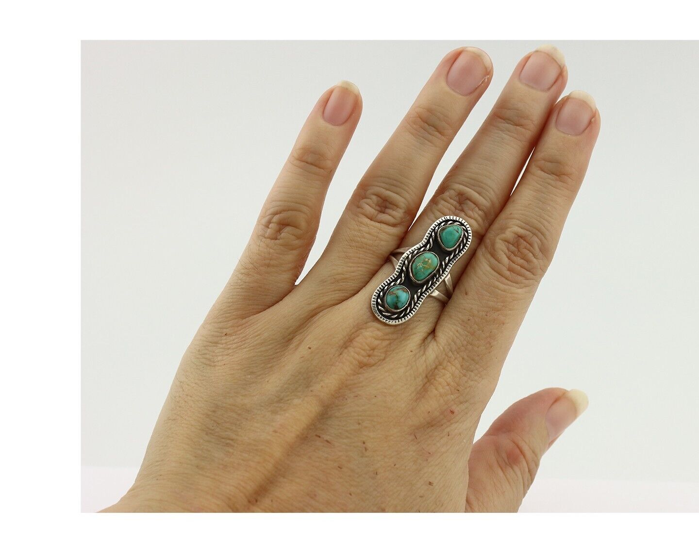 Navajo Ring .925 Silver Natural Blue Turquoise Native American Artist C.80's