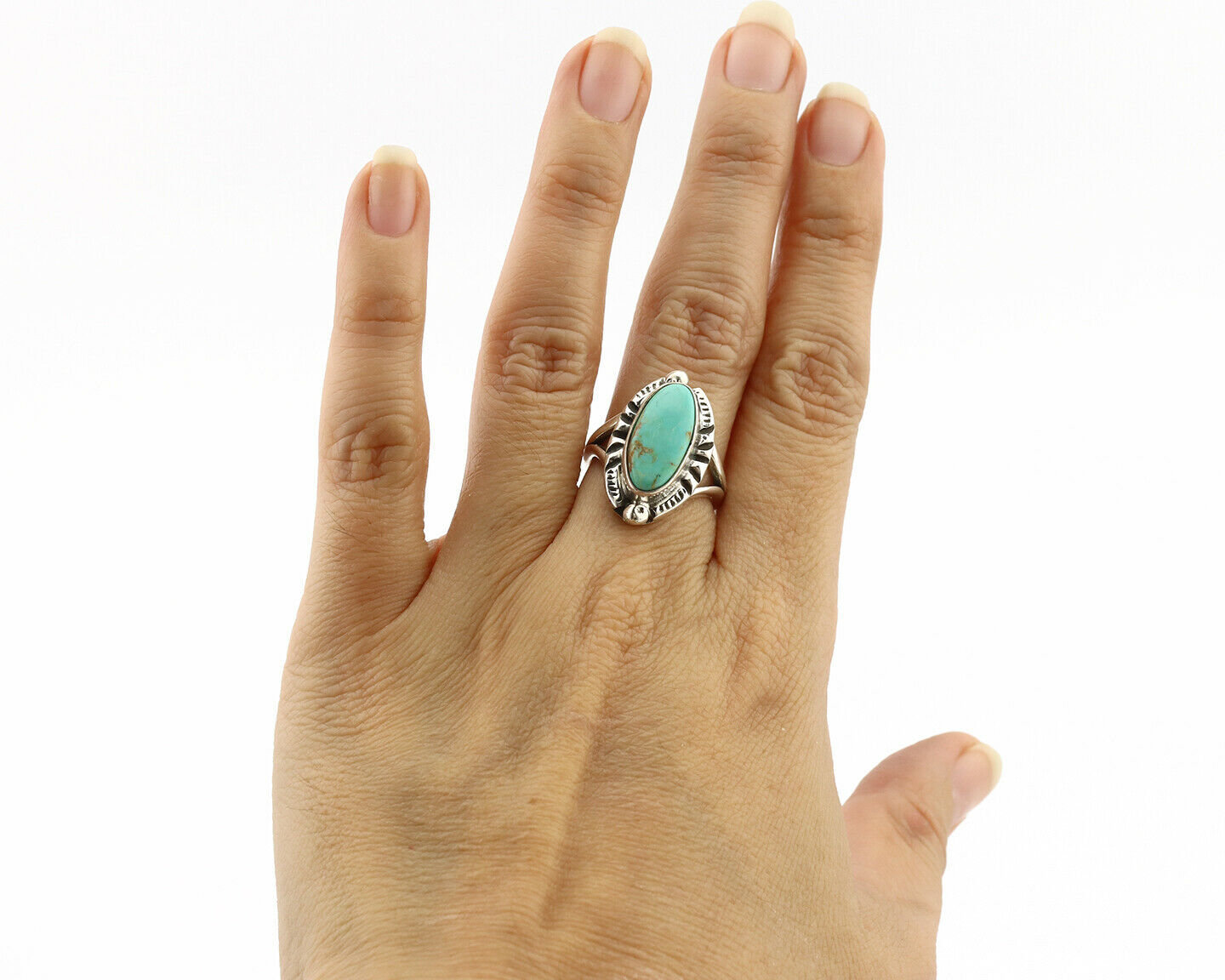 Navajo Ring .925 Silver Natural Mined Turquoise Artist Signed Gecko C.80's