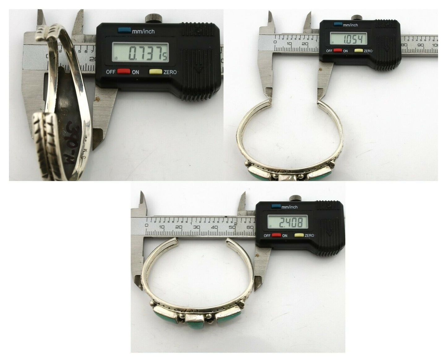 Navajo Bracelet .925 Silver Blue Green Turquoise Artist Signed RC C.80's