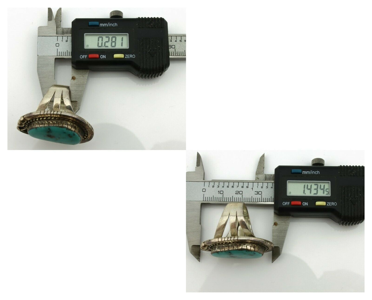 Navajo Ring .925 Silver Morenci Turquoise Artist Signed MN C.1980's