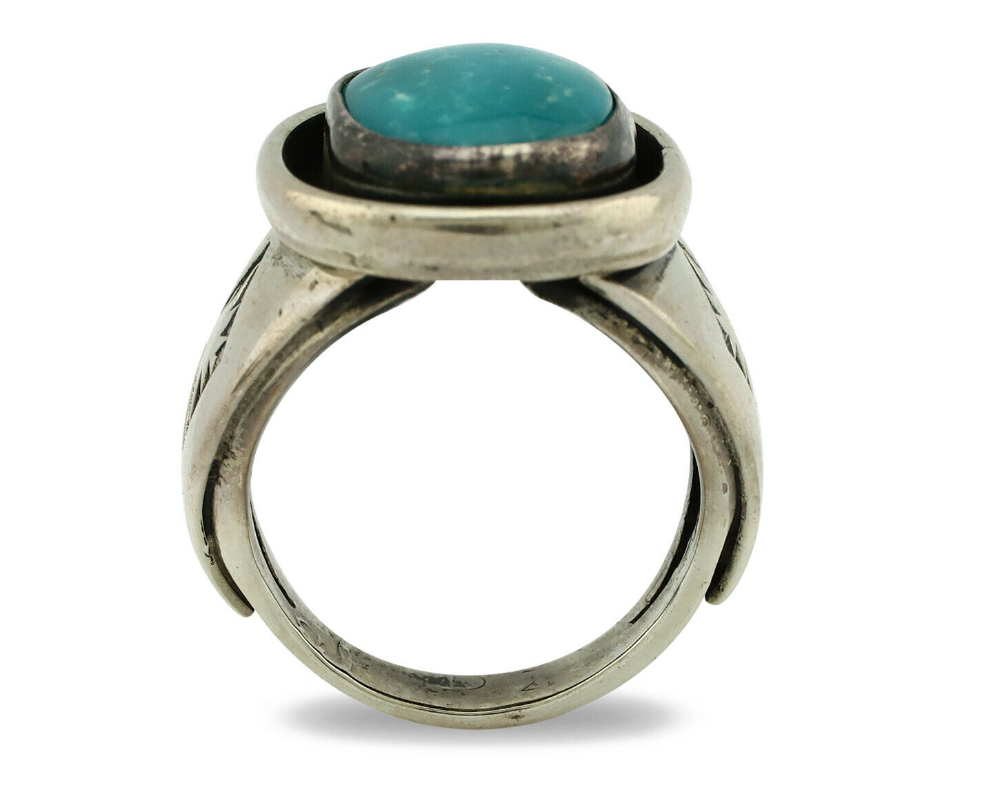 Navajo Ring .925 Silver Blue Gem Turquoise Native American Artist C.80's