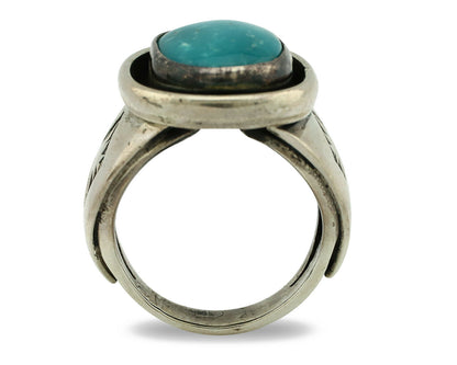 Navajo Ring .925 Silver Blue Gem Turquoise Native American Artist C.80's