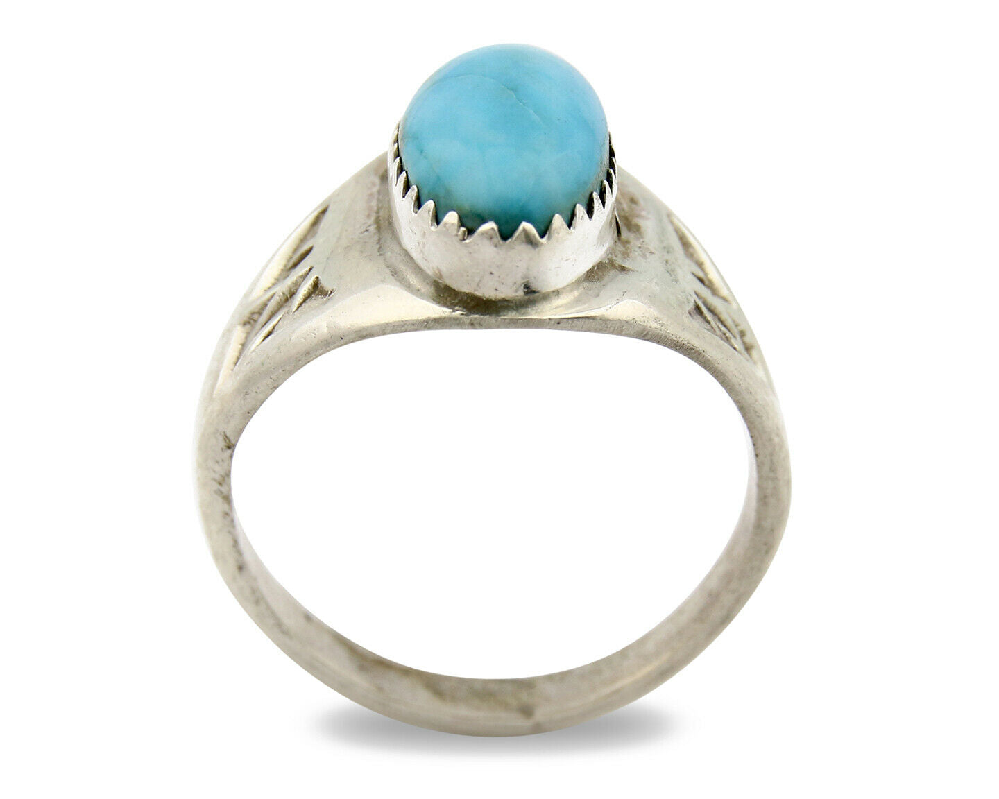 Zuni Ring .925 Silver Kingman Turquoise Hand Stamped Native American C.80's