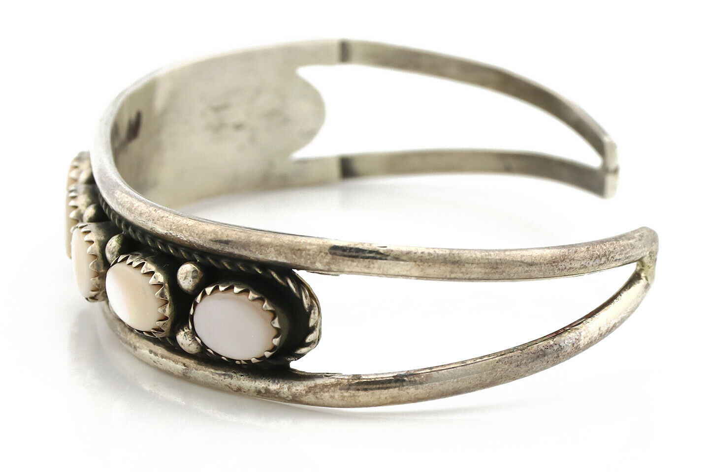 Navajo Bracelet .925 Silver Natural Pink Mussel Artist Signed P C.90's