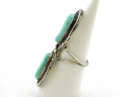 Navajo Ring .925 Silver Globe Turquoise Hand Stamped Native American Artist C80s