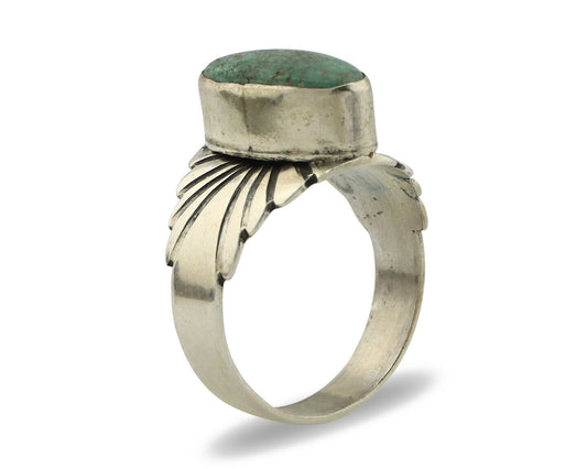 Navajo Ring .925 Silver Kingman Turquoise Artist Signed Apache C.80's