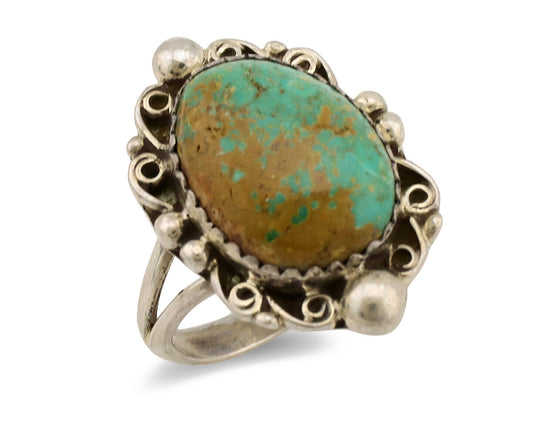Navajo Ring .925 Silver Kingman Green Turquoise Signed Billy Eagle C.80's